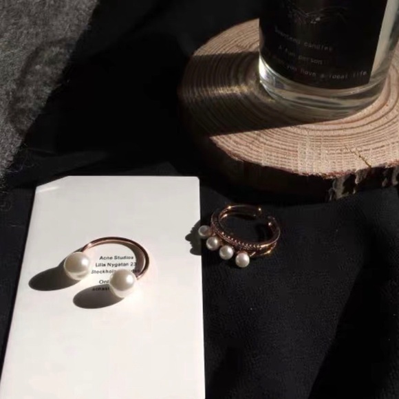 Chic Pearl Stone Rose Gold Ring Set (2 Rings) - Picture 5 of 8